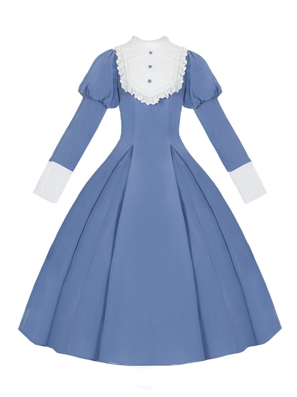 Blaues elegantes Juliette-Ärmelkleid Nonne Lolita Langarm Einteiler