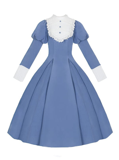 Blaues elegantes Juliette-Ärmelkleid Nonne Lolita Langarm Einteiler