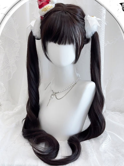 ブラックティーウエストのストレート合成ウィッグ（フルバング付き）