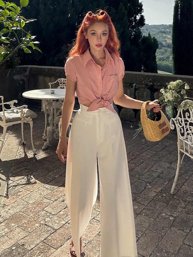 Vintage Pinkes Crop Top mit selbstbindenden Trägern