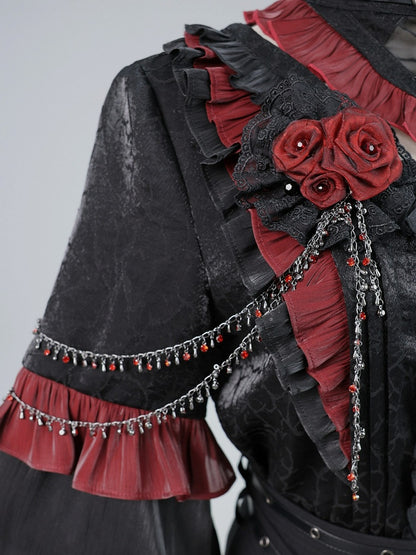 Gothic Rose Ruffle Shirt with Choker Collar - DevilInspired Exclusive Collection
