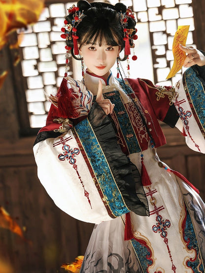 Red Han Lolita Cropped Top Fox Patch Tassels - Unknown Star