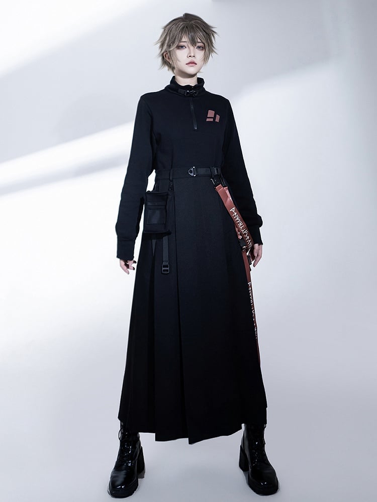 und schwarzer Taillen-Cargo-Träger-Taschenrock hoch mit Schlitz