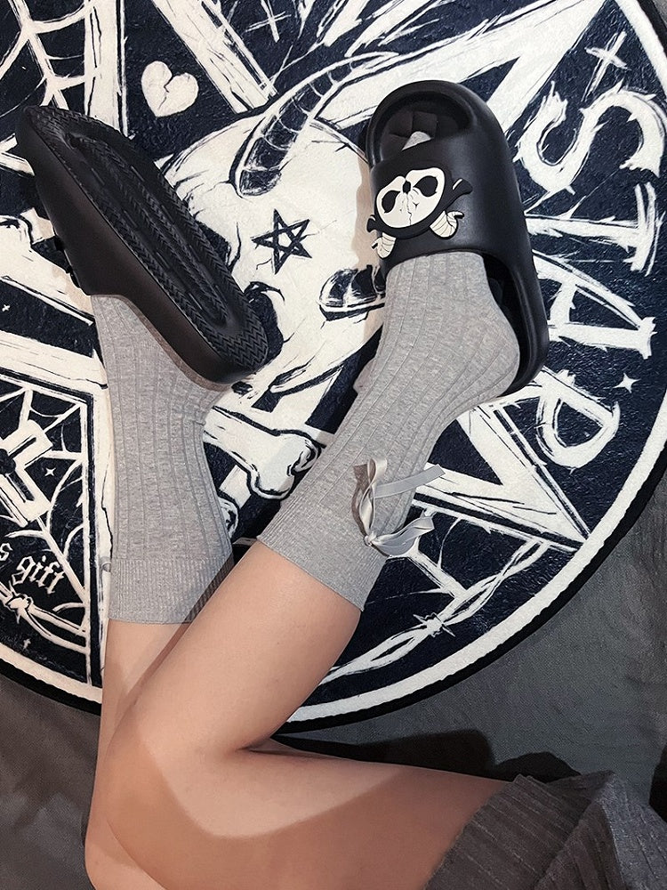 White and Gothic Grim Slippers Black Reaper Applique Summer