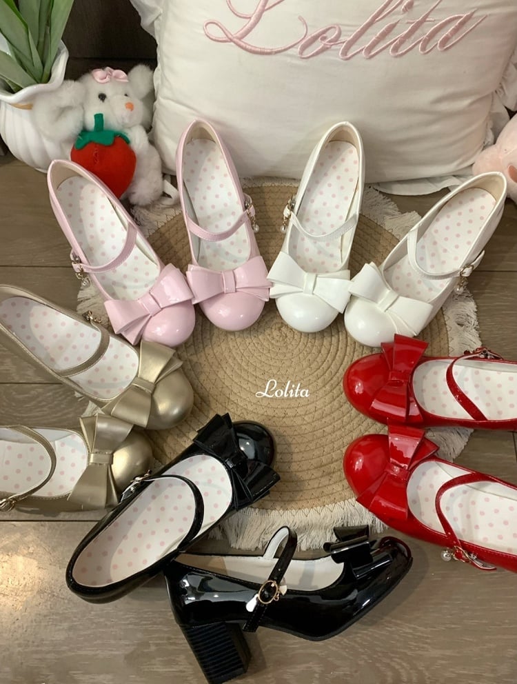 5cm Lolita Design Sweet PU Snap Heel Pink Shoes with