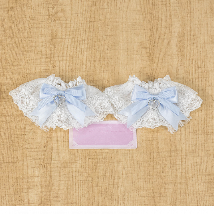Bow Heart Charm Jirai Kei Lace Lolita Wrist Cuffs Colors 5