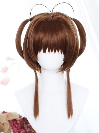 Two Wigs 40-45cm Yellow/Brown With Ponytails Short