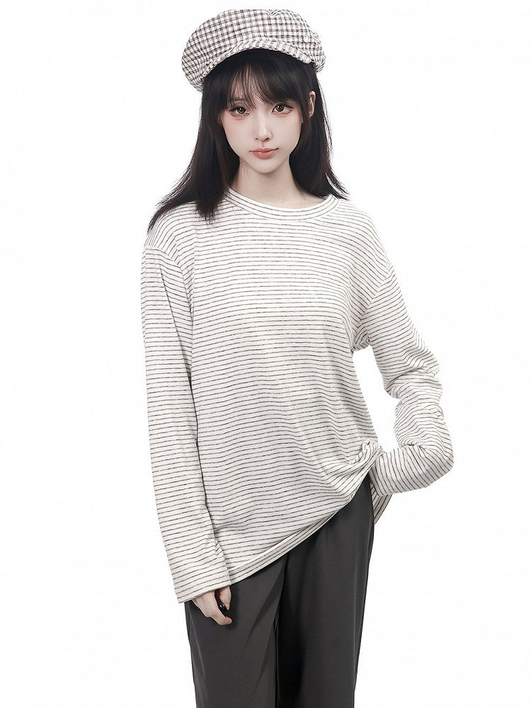 Light Gray Striped Long Sleeve Base Layer Top - PINK SAVIOR