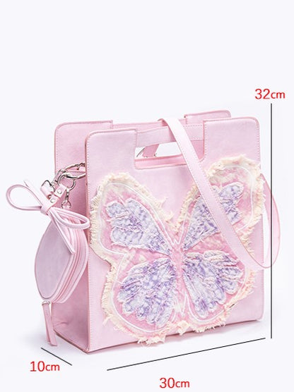 Adorable Pink Crossbody Bag With Oversized Butterfly Patchwork
