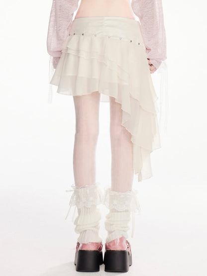 Träger Stufenrock Asymmetrischer Saum Wasteland Punk Apricot Schnalle