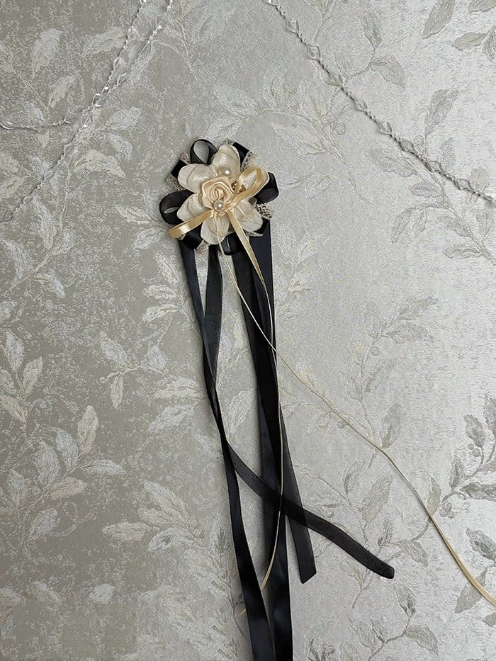 Silber SchwarzGold Champagner Brosche /