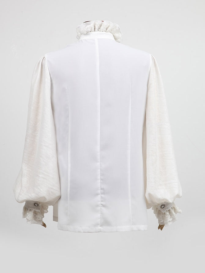 Embossing White Men's Shirt Goth Chiffon