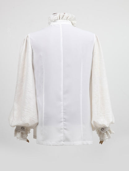 Embossing White Men's Shirt Goth Chiffon