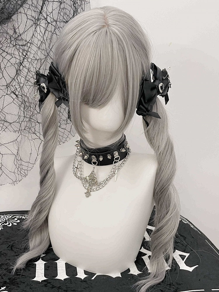 Schwarz/Weiß/Grau Choker Ohrstecker Charm Details Kreuz