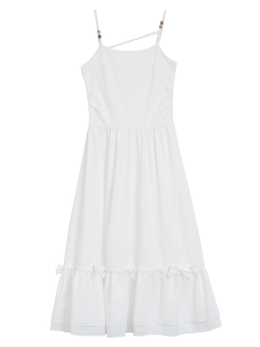 ホワイトの蝶結びディテールのスリップドレス ショート/ロングバージョン