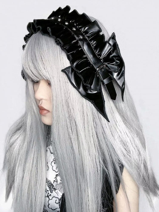 Hairband Punk Bow Black Trim Ruffle