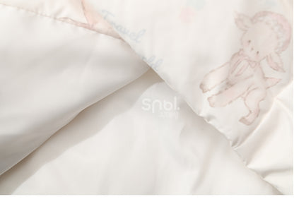 Süße weiße Daunenjacke mit Kapuze und Lamm-Print, kurze/lange Version