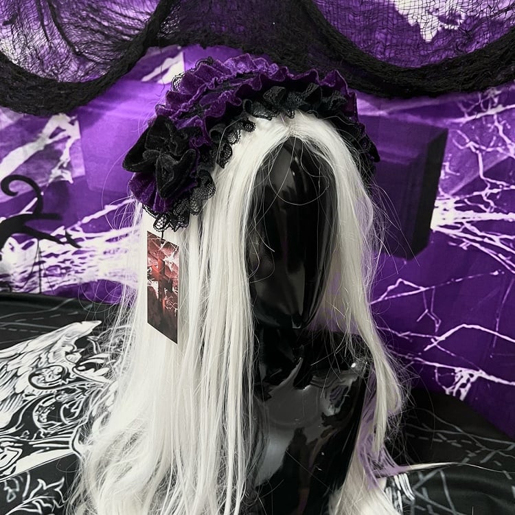 Spitzenrüschen-Stirnband Gothic Bowknot Schwarz/Lila und mit Lolita
