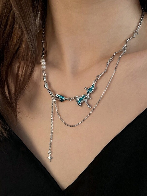 Collier Chaîne Strass Bleu - Kiwi Store