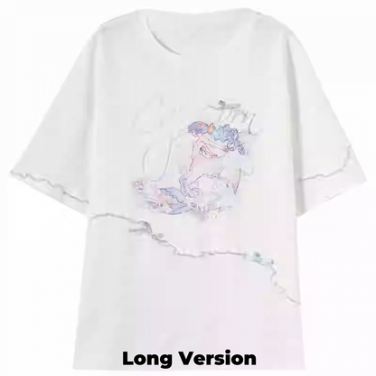 ロング/ショート 山羊座 星座プリント ホワイト コットン Tシャツ バージョン