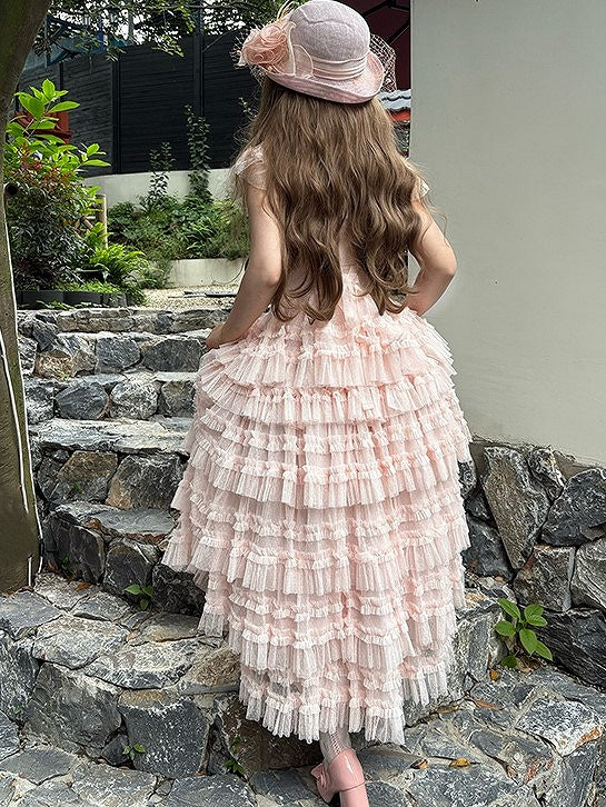 Mesh Set Pink Vest Cotton Lolita Belt Elegant Dotted Waist - Multi-layered Tulle Skirt Classic +