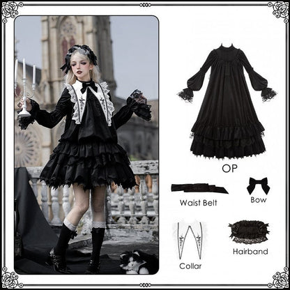 Dress Sharp + Collar Hairband Drawstring Lolita Belt Gothic Black Waist Velvet