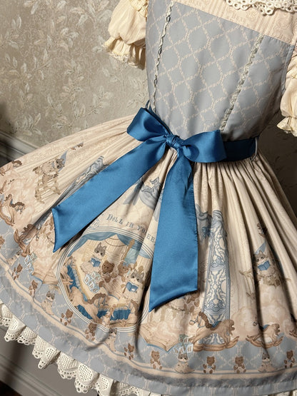 キティとテディベアのプリント柄 ブルー スイート ロリータ ジャンパースカート