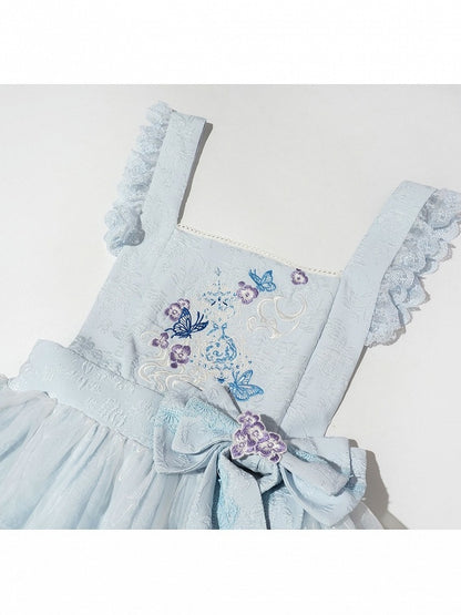 Light Blue Floral Embroidery Overlay - ZhiXiYue