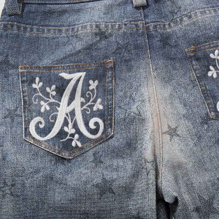 Vintage Kawaii Blue Star Print Flare Jeans - Languid Park