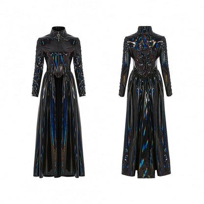 Black Rococo Long Bright Laser Cyber Coat
