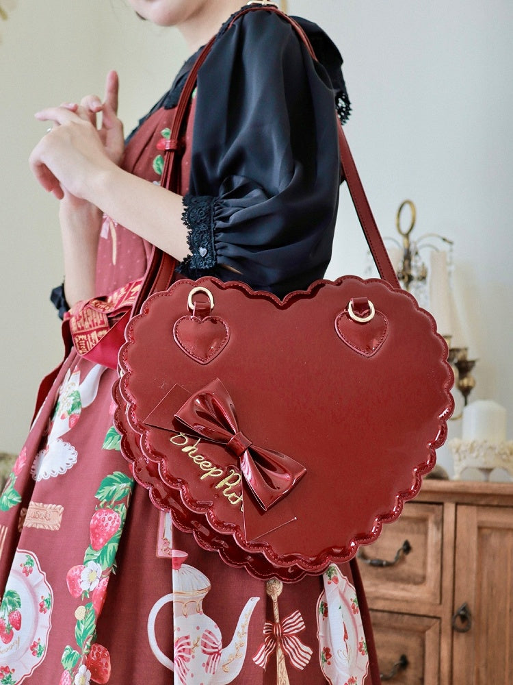 Lolita Accent Red Zipper and Secure - Design Multi-Way Cookie for Bow Polished Bag with Heart