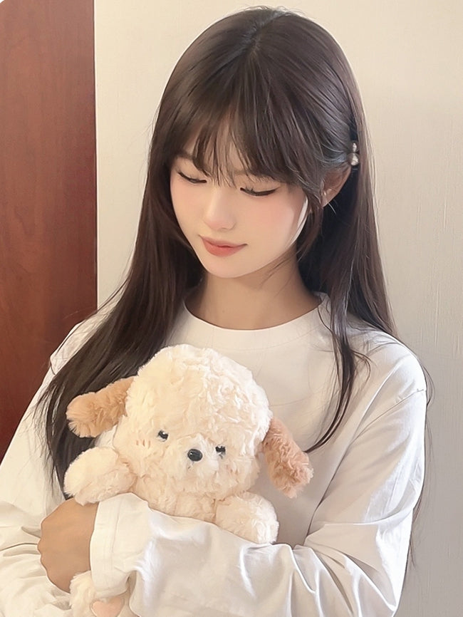 Dunkle Perücke 60CM Luftlänge Braun mit Pony Glatt