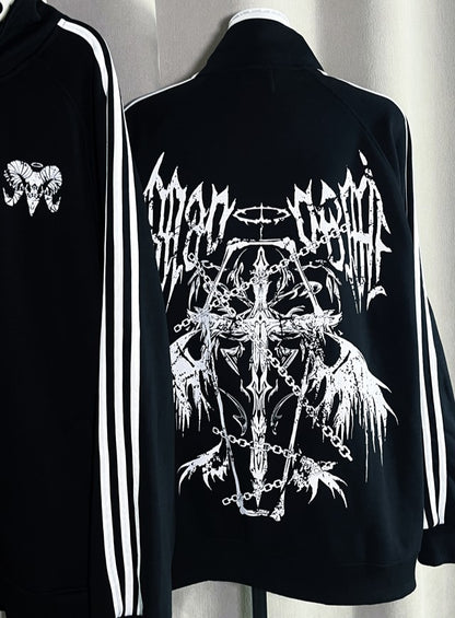 Sweatshirt Zip-Up Cross Black and Print Gothic Coffin with