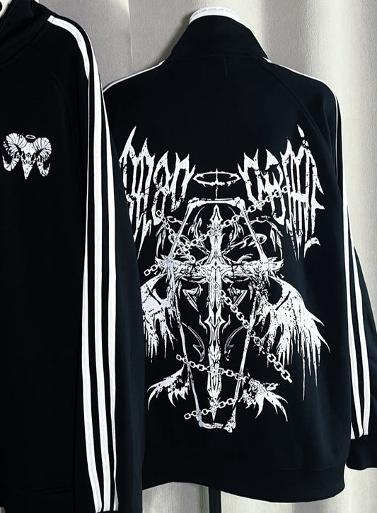 Sweatshirt Zip-Up Cross Black and Print Gothic Coffin with
