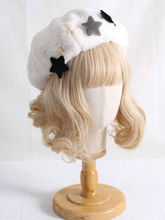 Plush Decorations with White Lolita Gray Cute Star Beret Black