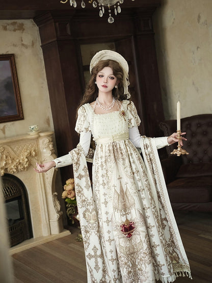 Gold Cross Pattern Gothic Lolita Empire Dress Set - Unknown Star