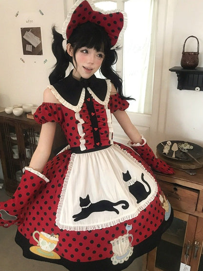Black & Red Polka Dot Cat Ear Headwear - Rock Candy Box