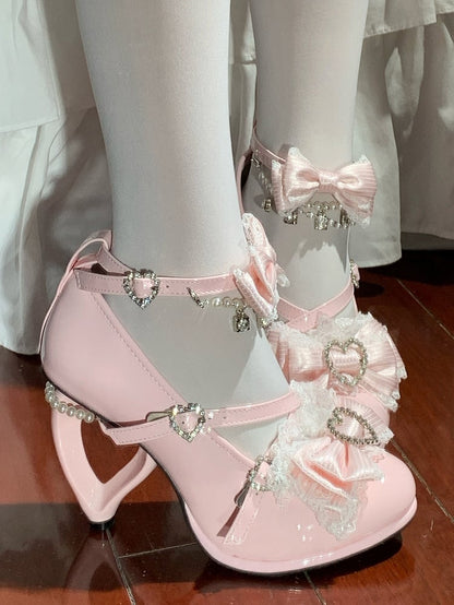 Heart-shaped Hime-Kei with High Heels Heel Pink