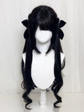 Full Bangs 85CM Tea Black Wavy / with Wig Brown