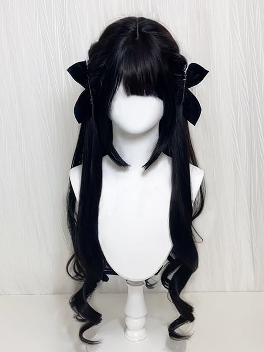 Full Bangs 85CM Tea Black Wavy / with Wig Brown