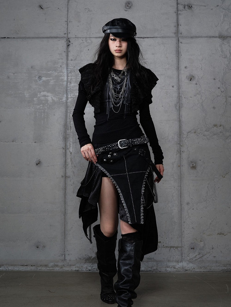 Kettendruck Juliette Flutter mit schwarzen Gothic-Overlays Top Punk-Ärmel