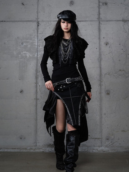 Kettendruck Juliette Flutter mit schwarzen Gothic-Overlays Top Punk-Ärmel