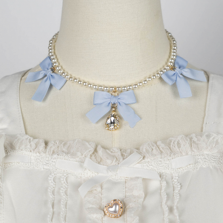 Jirai Kei Halskette mit Schleifen und Strassperlen