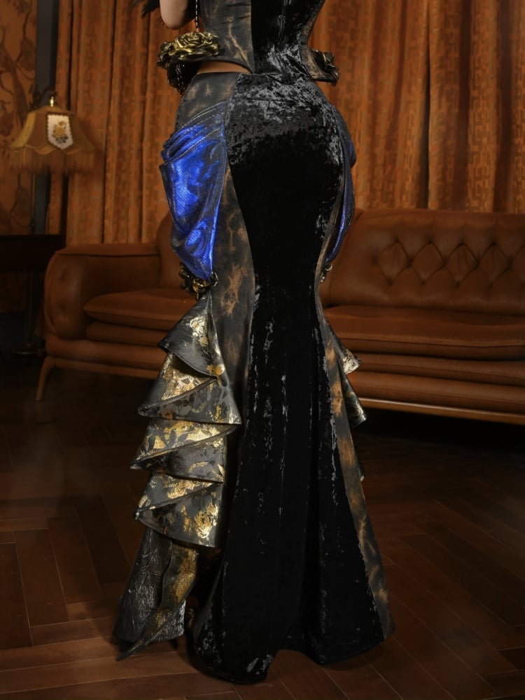 ブラック＆ゴールドゴスローズピンマーメイドスカート