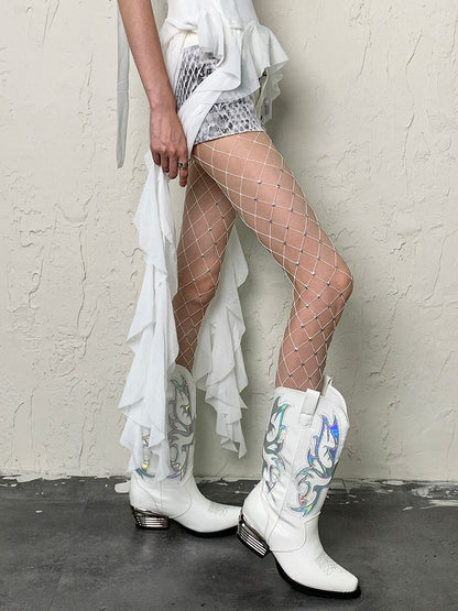 Tights Stars Y2K White/Black/Nude Fishnet