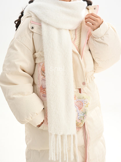 White Fringe Hem Knit Scarf