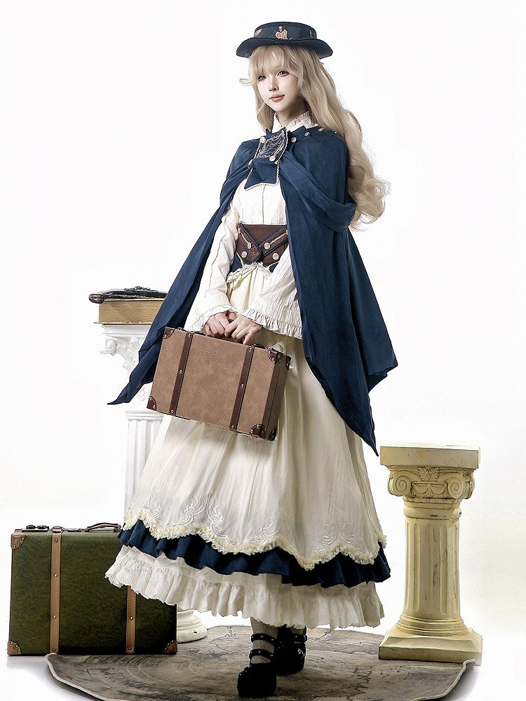 Embroidered Navy Cape with Gold Detailing - Xiong Dou Jiang