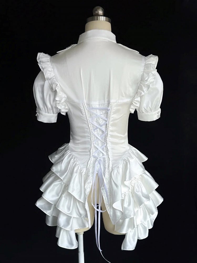 Weiße Shorts Bloomer Shirt All Prince Lolita High - Set Outfit Cape + Taille Full Ouji Kurze Ärmel