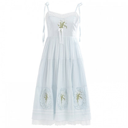 Cami Dress Light Blue Lily of the Valley Embroidered Lace Trim Cutton