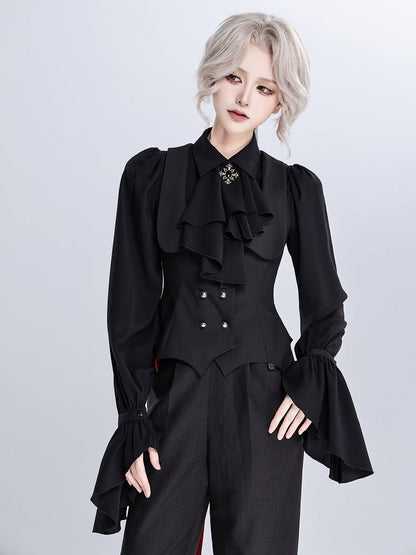 Black and Red Vampire Waistcoat with Bat Wing Tail and Curved Hem - DevilInspired Exclusive Collection